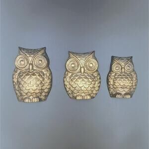Vintage Brass Owl Trio – Solid Cast Brass Mid-Century Wall Décor – 3 Piece Set